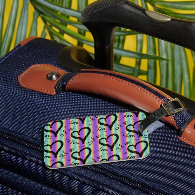 Scribble Love Xoxo Heart Stripe Luggage Tag (Front Insitu 3)