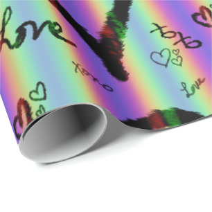 Scribble Love Xoxo Heart Stripe Wrapping Paper