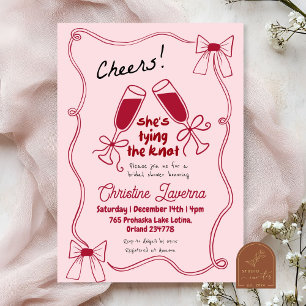 Scribble Red Bow Cheers Bridal Shower Invitation
