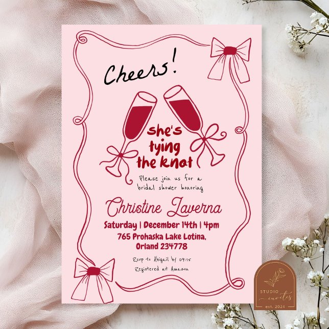 Scribble Red Bow Cheers Bridal Shower Invitation (Creator Uploaded)