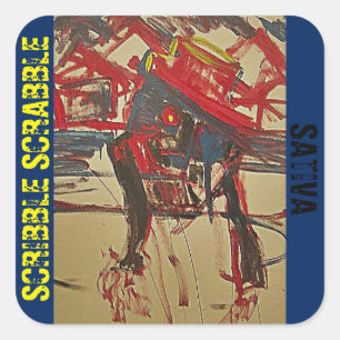 SCRIBBLE SCRABBLE SATIVA SQUARE STICKER