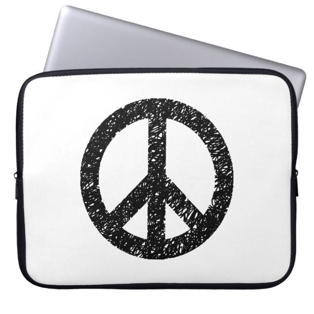 Scribble Stencilled Peace Symbol Laptop Sleeve (Front)
