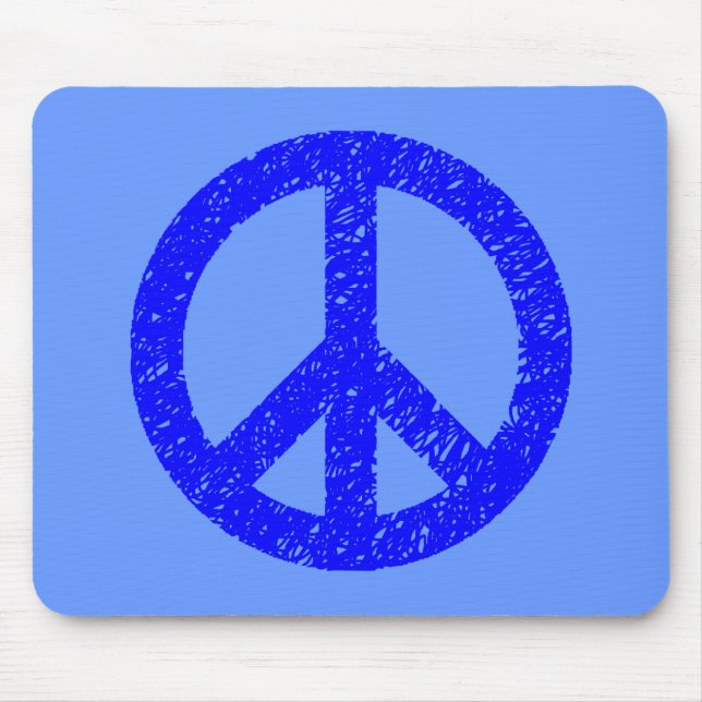 Scribble Stencilled Peace Symbol - Shades of Blue Mouse Pad (Front)