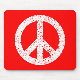 Scribble Stencilled Peace Symbol - White on Red Mouse Pad
