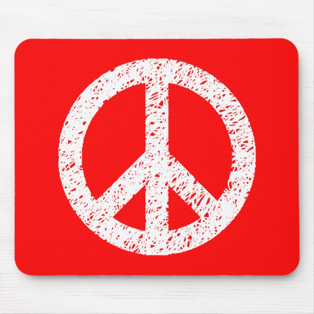 Scribble Stencilled Peace Symbol - White on Red Mouse Pad (Front)