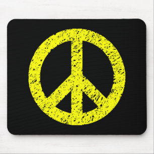 Scribble Stencilled Peace Symbol - Yellow on Black Mouse Pad