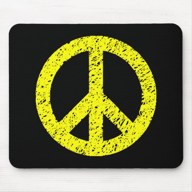 Scribble Stencilled Peace Symbol - Yellow on Black Mouse Pad (Front)