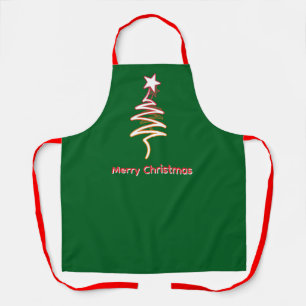 Scribble Tree + Star Merry Christmas Green Apron