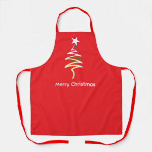 Scribble Tree + Star Red Straps Christmas Apron