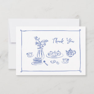 Scribble Whimsical Doodle Hand-Drawn Bridal Tea Thank You Card