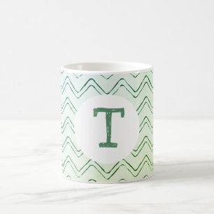 Scribble Zig Zag Monogram in Green to Blue Coffee Mug