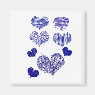 Scribbled Blue hearts  Magnet
