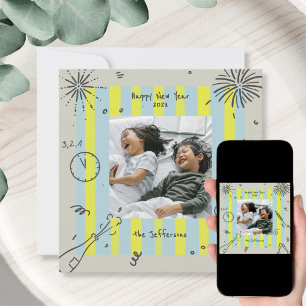 Scribbled Doodle New Year Photo Card