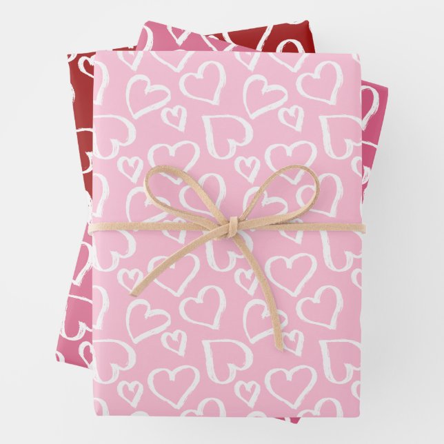 Scribbled Hearts Pattern Wrapping Paper Sheet (In situ)