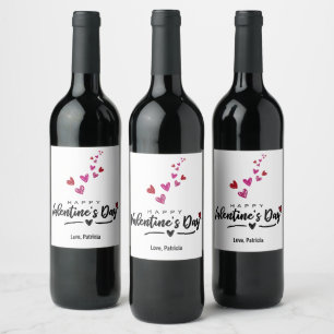 Scribbled Hearts Red Pink Valentine's Day Script Wine Label