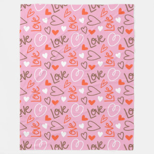 Scribbled Love Hearts Fleece Blanket