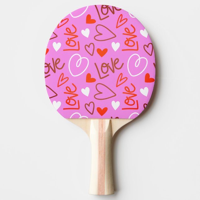 Scribbled Love Hearts Ping Pong Paddle (Front)