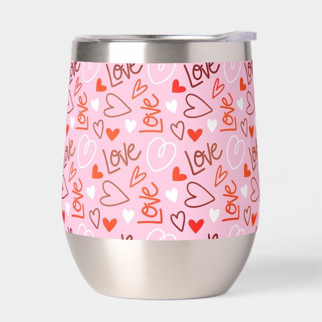 Scribbled Love Hearts Stemless Wine Tumbler (Left)