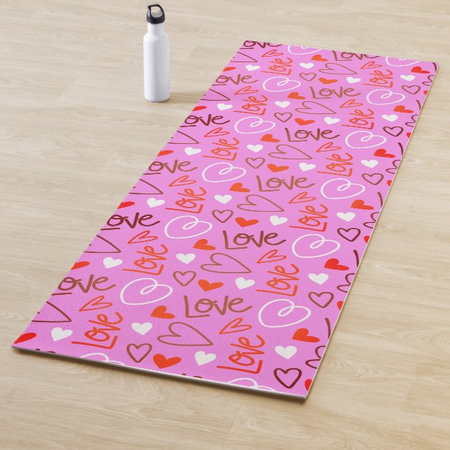 Scribbled Love Hearts Yoga Mat (In Situ)