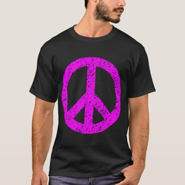 Scribbled Peace Symbol - Magenta T-Shirt (Front)