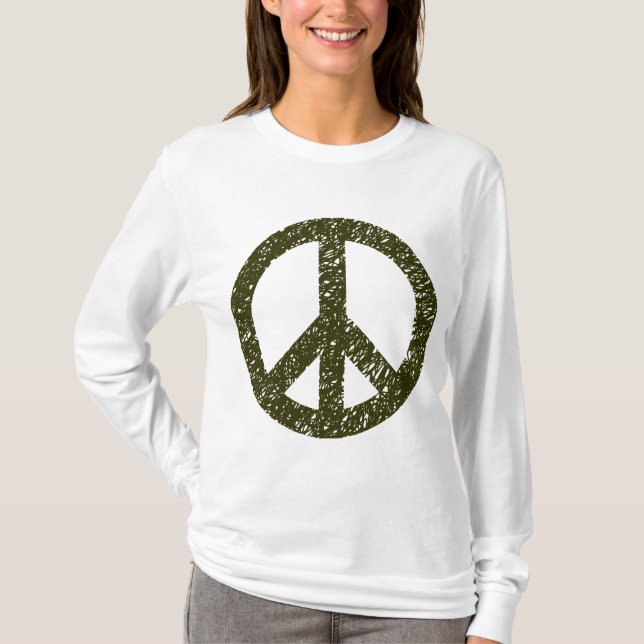 Scribbled Peace Symbol - Murky Green T-Shirt (Front)