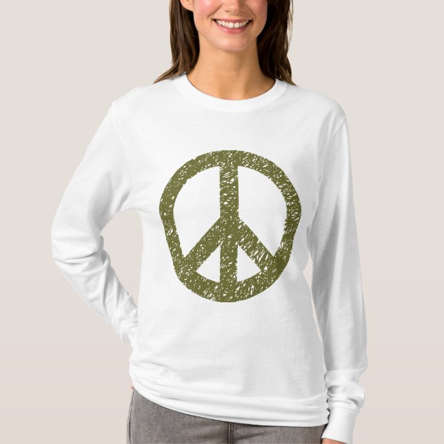 Scribbled Peace Symbol - Olive Drab T-Shirt (Front)