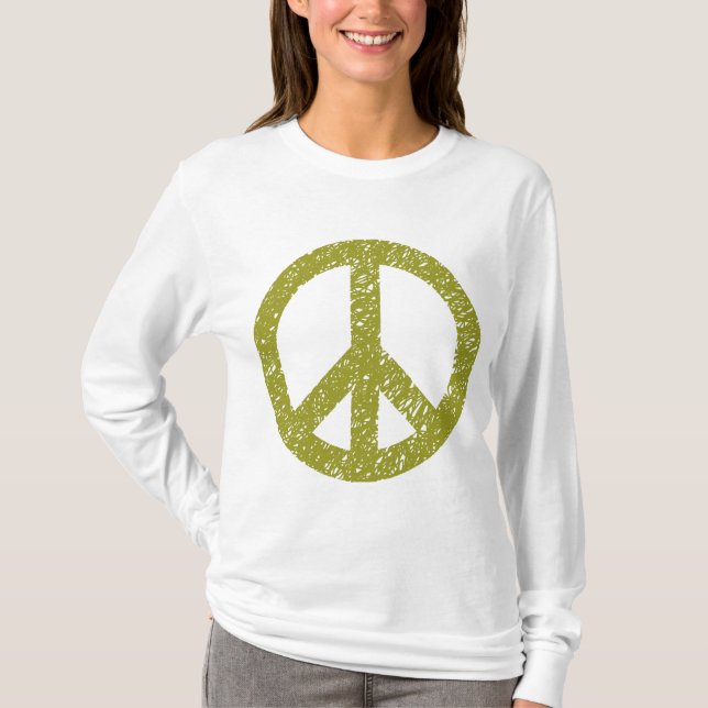 Scribbled Peace Symbol - Olive Green T-Shirt (Front)
