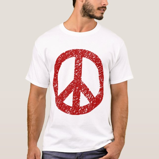 Scribbled Peace Symbol - Ruby Red T-Shirt (Front)
