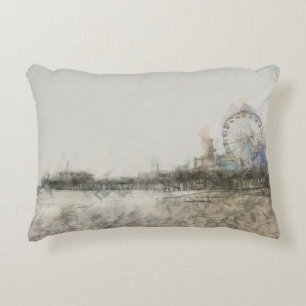 Scribbled Santa Monica Pier Decorative Cushion