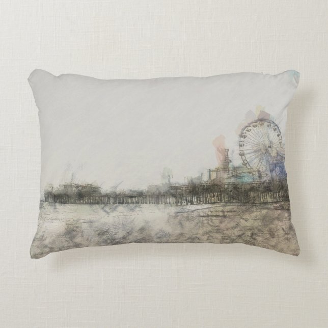 Scribbled Santa Monica Pier Decorative Cushion (Front)