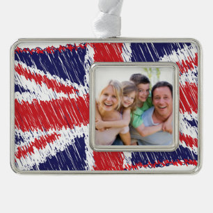 Scribbled Union Flag Silver Plated Framed Ornament