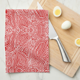 Scribbleprint Pattern Red Kitchen Towel