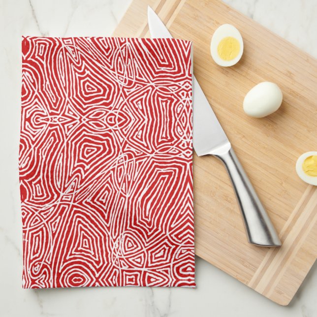 Scribbleprint Pattern Red Kitchen Towel (Quarter Fold)