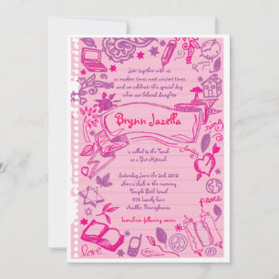 SCRIBBLES on NOTEPAPER Bat Bat Mitzvah Invitation
