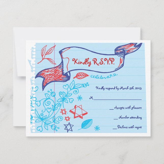 SCRIBBLES on NOTEPAPER Bat Bat Mitzvah Reply Card (Front)