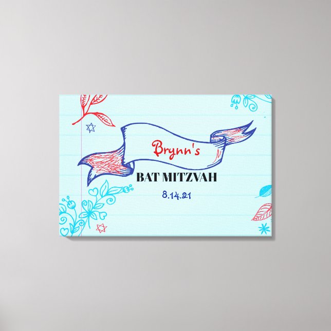 SCRIBBLES on NOTEPAPER Bat Mitzvah Sign-In Board Canvas Print (Front)