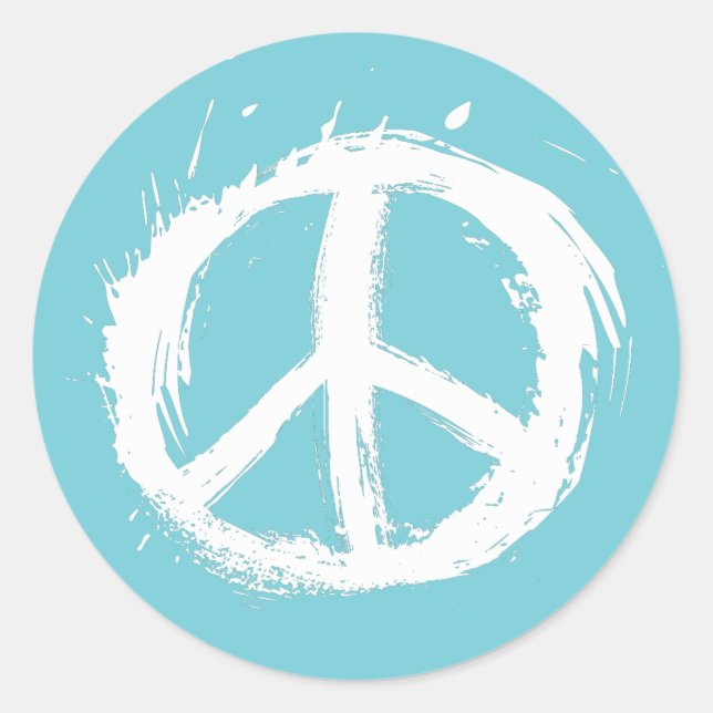 scribbly PEACE SIGN on blue Classic Round Sticker (Front)