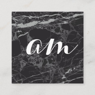 Scrip Monogram Black Marble Square Business Card