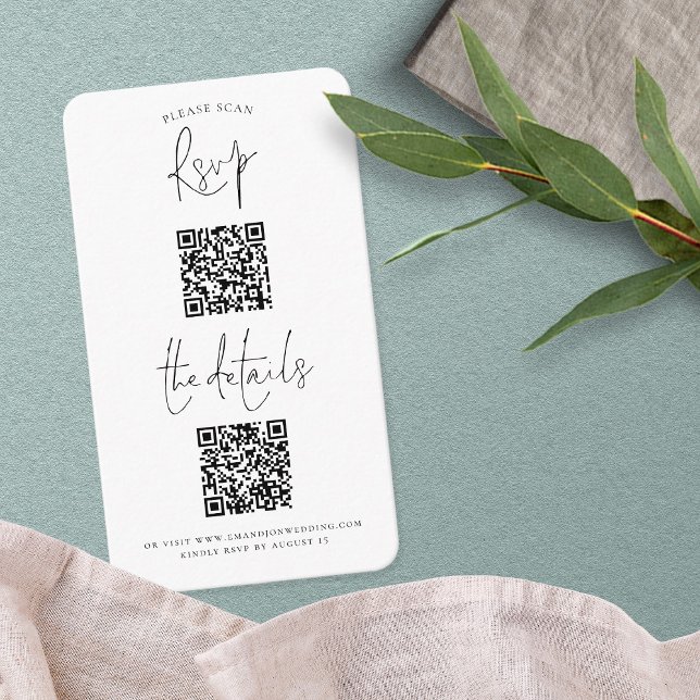 Script 2 QR Codes Wedding Details RSVP Enclosure Card (Creator Uploaded)