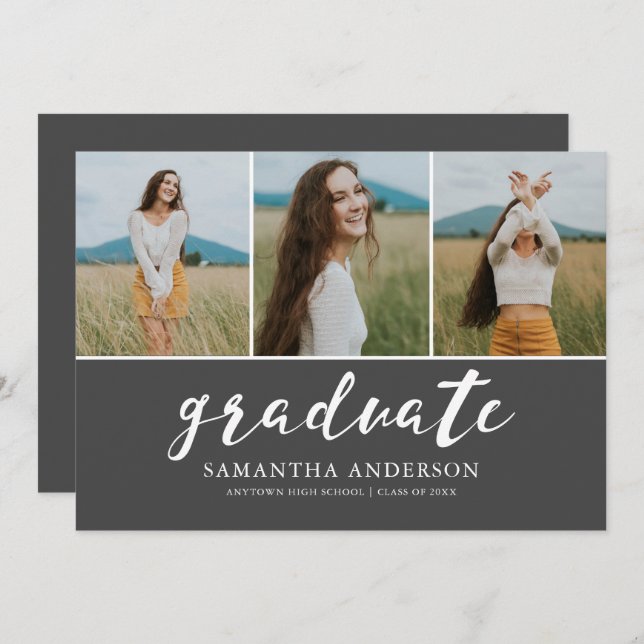 Script 3 Photo Collage Graduation Party Invitation (Front/Back)
