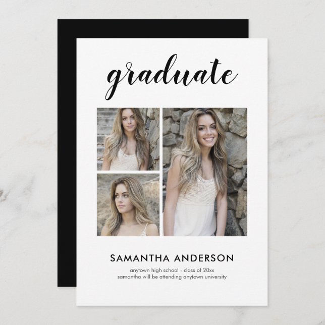 Script 3 Photo Graduation Party Invitation (Front/Back)