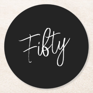 Script 50th Birthday Black Round Paper Coaster