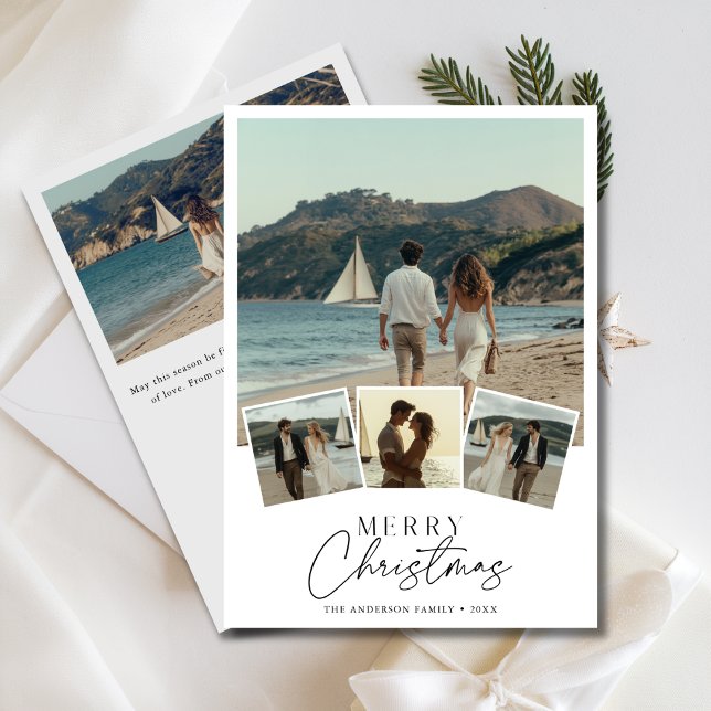 Script 5 Photo Nautical Beach Merry Christmas Holiday Card (Creator Uploaded)