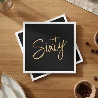 Script 60th Birthday Black Napkin