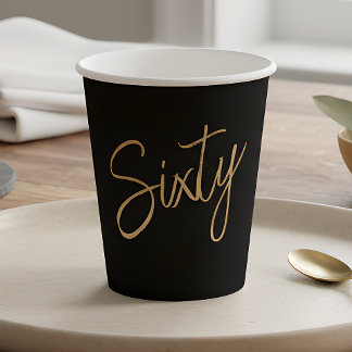 Script 60th Birthday Black Paper Cups