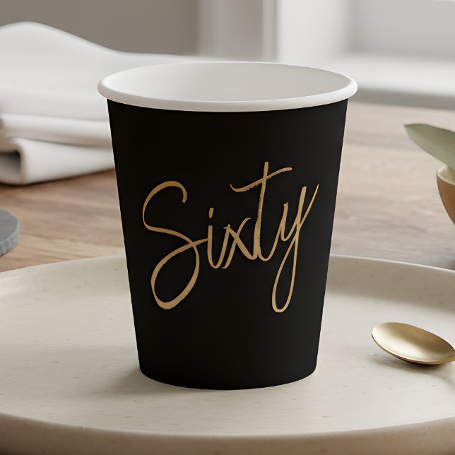 Script 60th Birthday Black Paper Cups (Creator Uploaded)