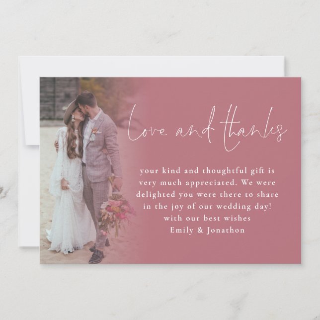Script 6 Photos Wedding Love Thanks Rose Gold Card (Front)