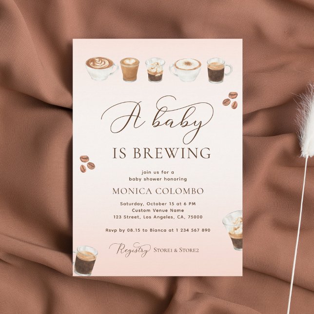 Script A Baby is Brewing Pink Coffee Baby Shower Invitation (Creator Uploaded)