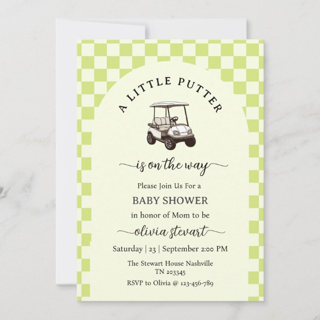 Script a lit putter golf Baby Shower Invitation (Front)