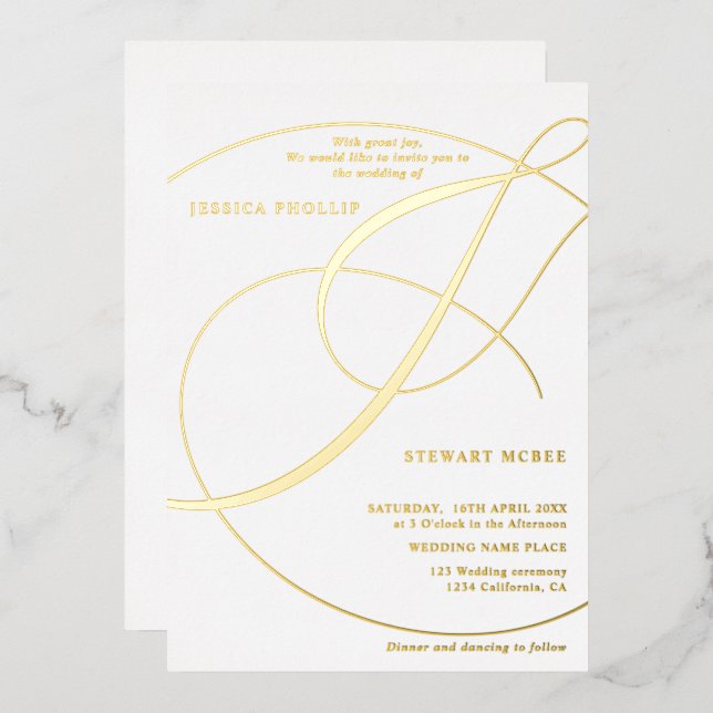 Script ampersand white calligraphy wedding gold (Front/Back)